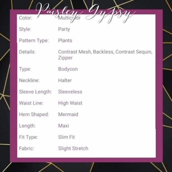 MULTICOLOR PLANTS PATTERN SEQUINED HALTER MERMAID GOWN - Picture 9 of 10